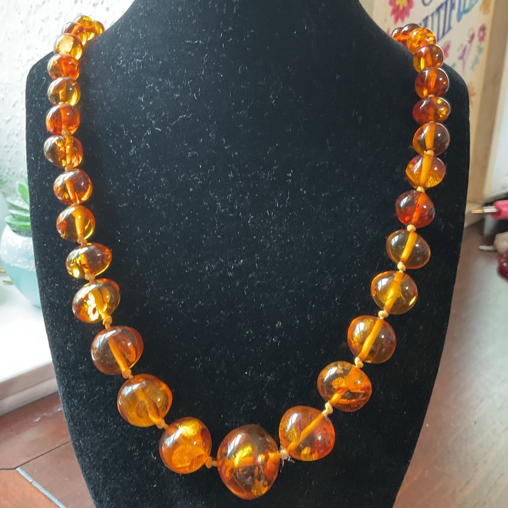 Vintage Long Baltic Amber Cognac Graduated Bead Necklace 29” - Picture 3 of 14